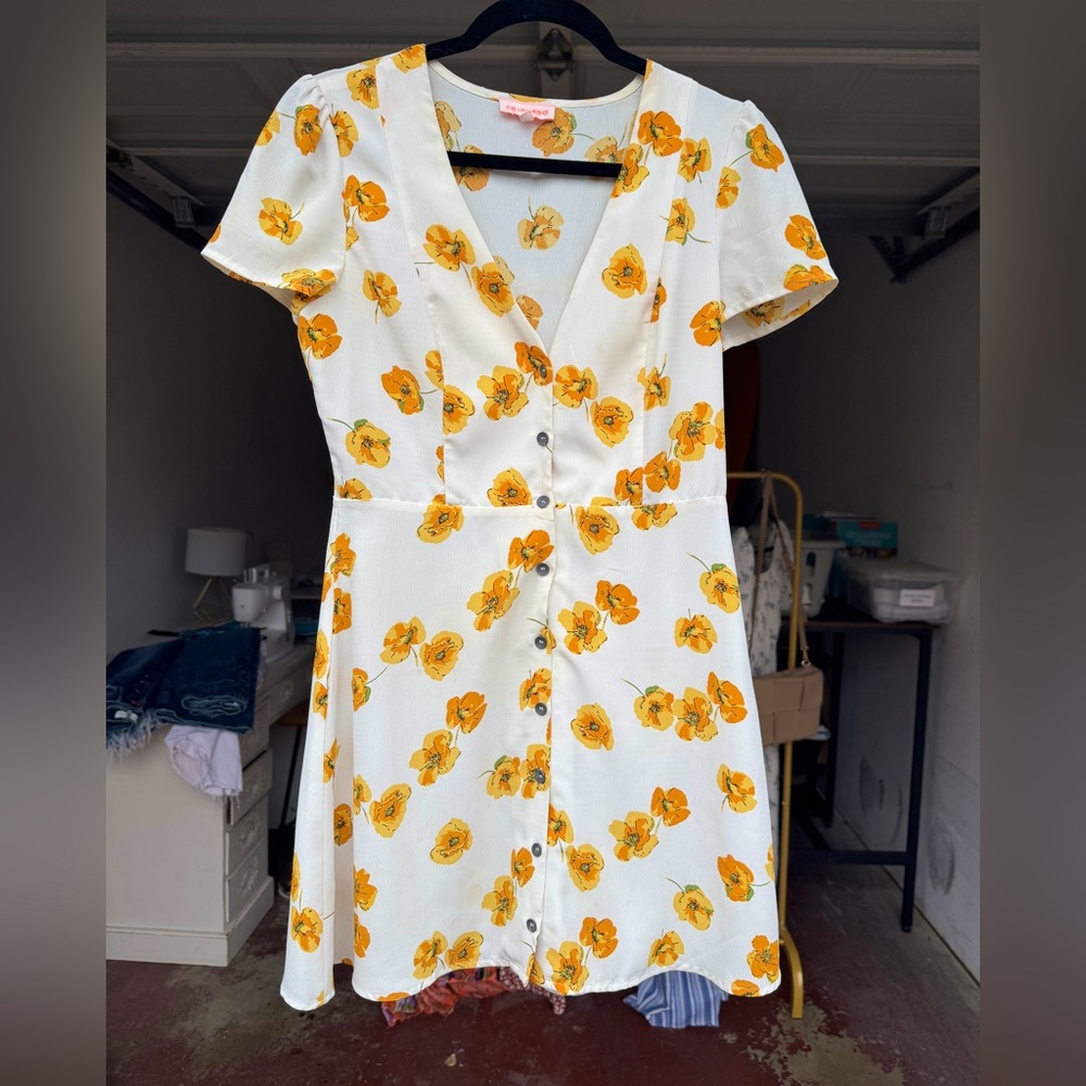 Floral Mini Dress in Cream and Orange